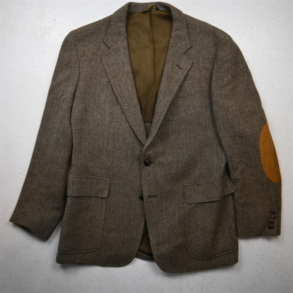 Vtg Mens 40S Brown 100% Wool Tweed Elbow Patches Blazer Suit Jacket Sport Coat